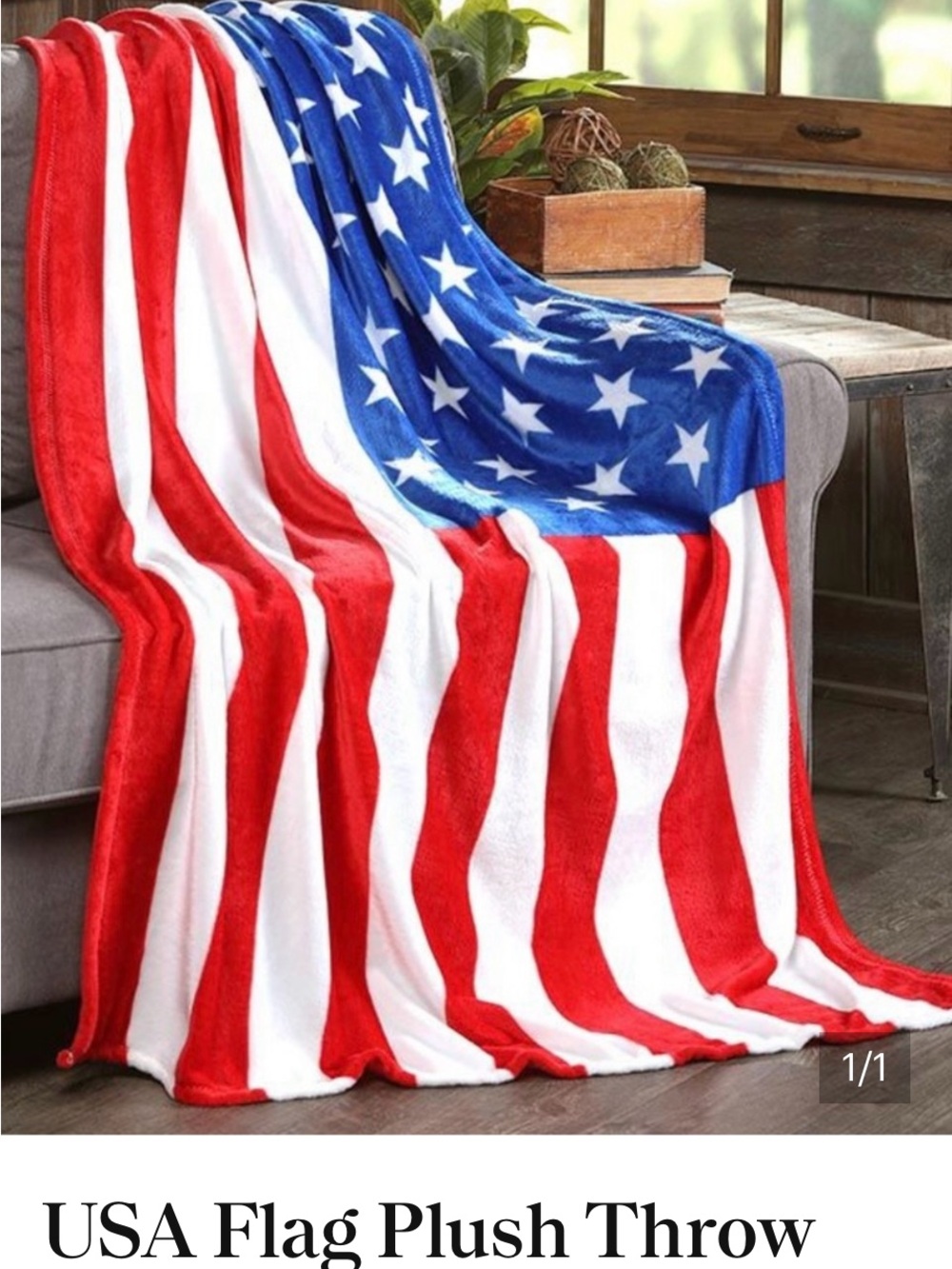 USA Flag Plush Throw Blanket - Red White Blue Stars